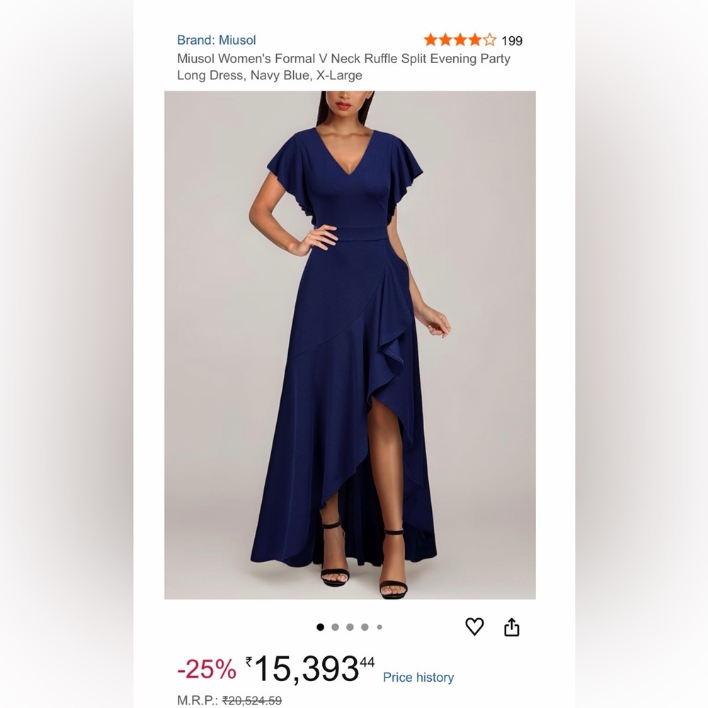 SOLD Miusol Navy Blue V-Neck Ruffle High-Low Evening Dress